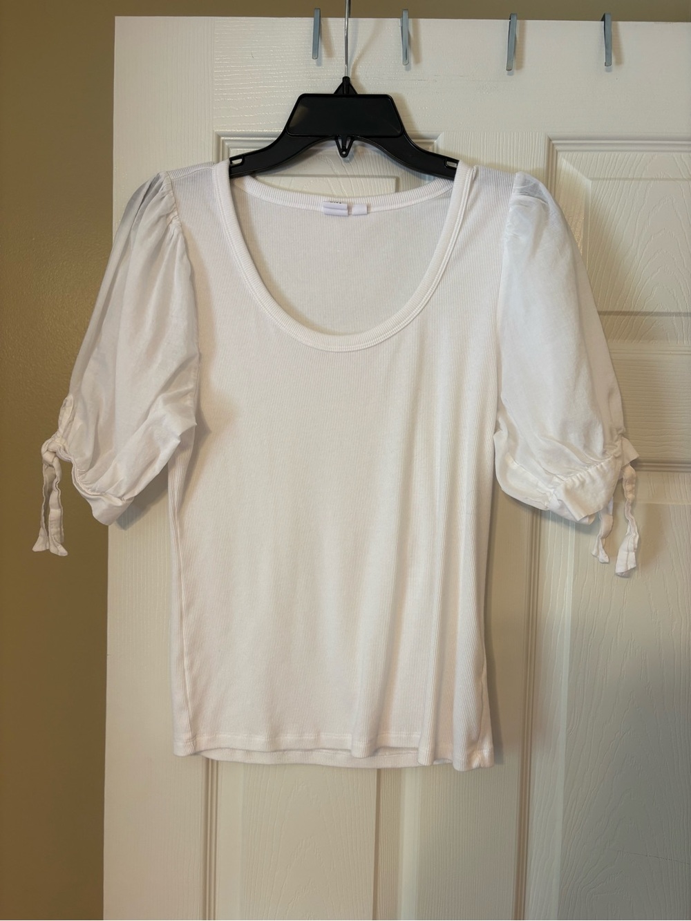Gap Puff Sleeve Top NWOT Size M White Ribbed Scoop Neck Cottagecore Womens